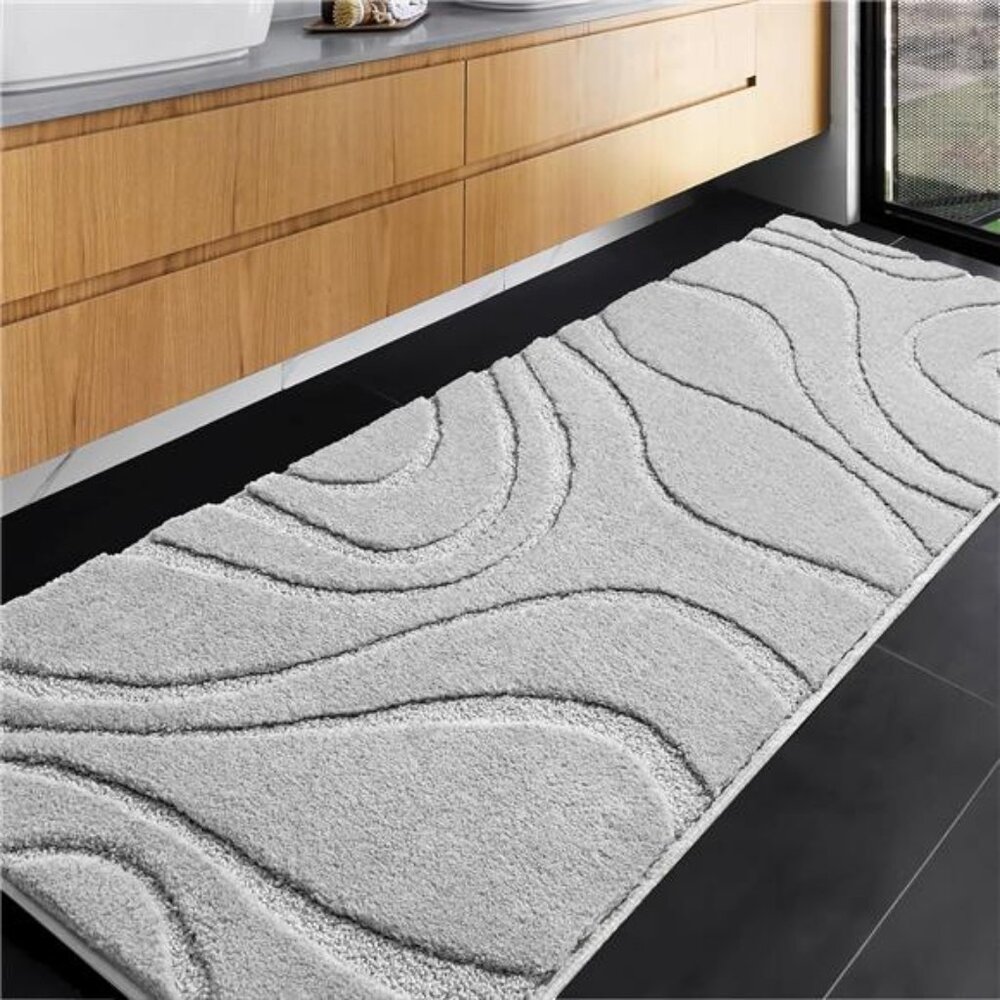 Large Bathroom Rug Runner 24x60 Soft Microfiber Non Slip Absorbent Bath Mat Grey
